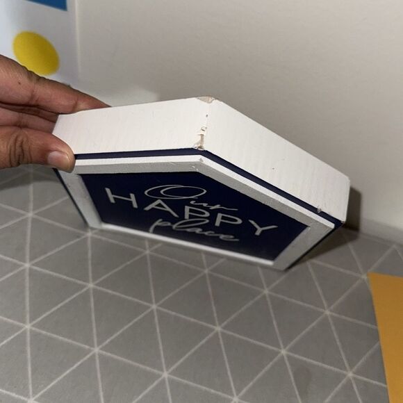 Navy Blue 'Our Happy Place' tabletop Sign EUC - Picture 3 of 6